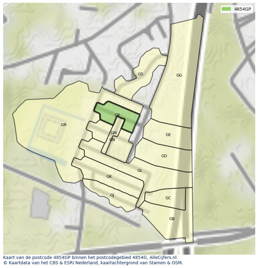 Afbeelding van het postcodegebied 4854 GP op de kaart.