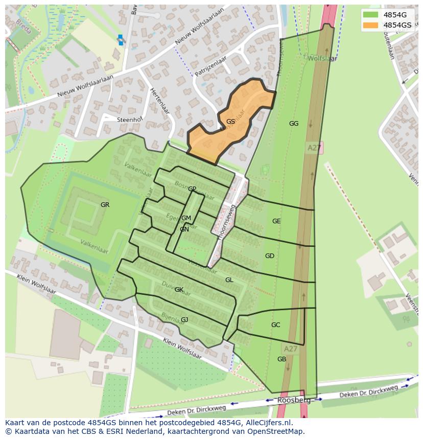 Afbeelding van het postcodegebied 4854 GS op de kaart.