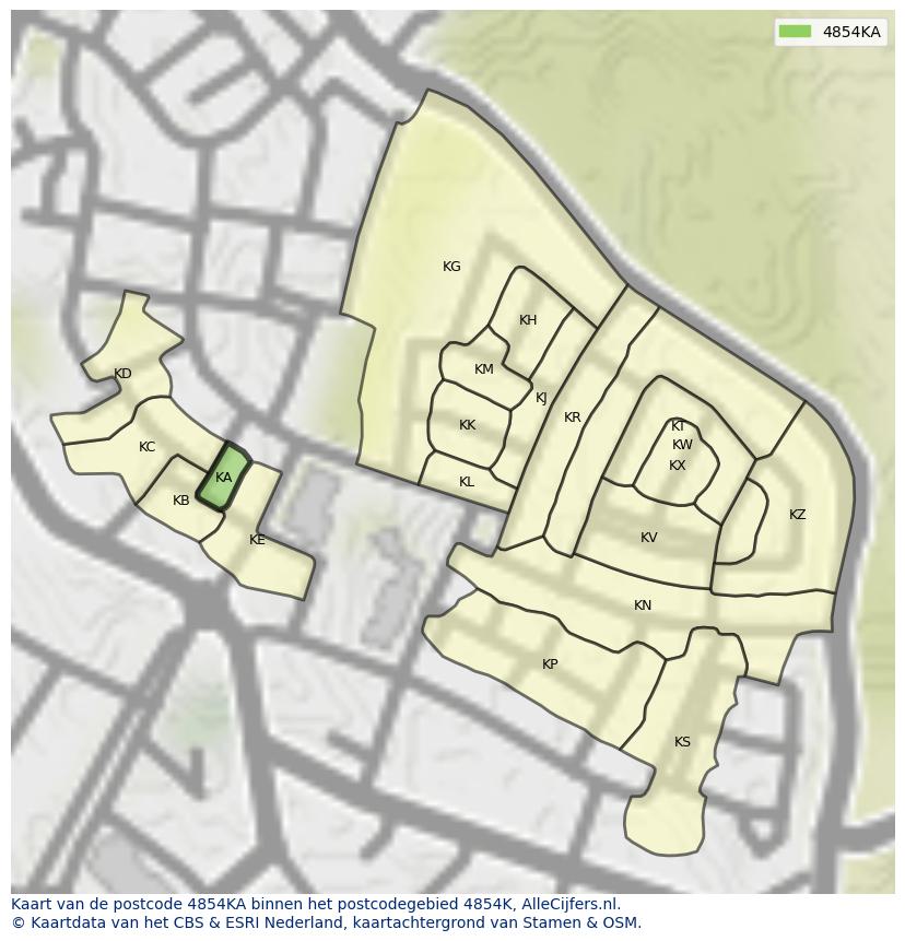 Afbeelding van het postcodegebied 4854 KA op de kaart.
