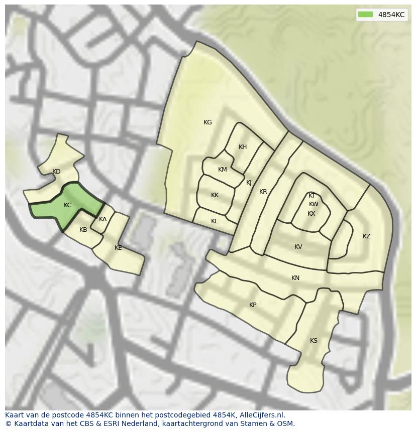 Afbeelding van het postcodegebied 4854 KC op de kaart.