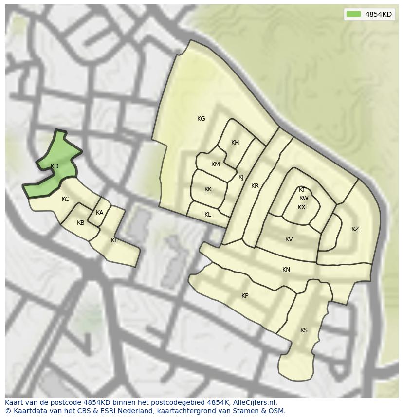 Afbeelding van het postcodegebied 4854 KD op de kaart.
