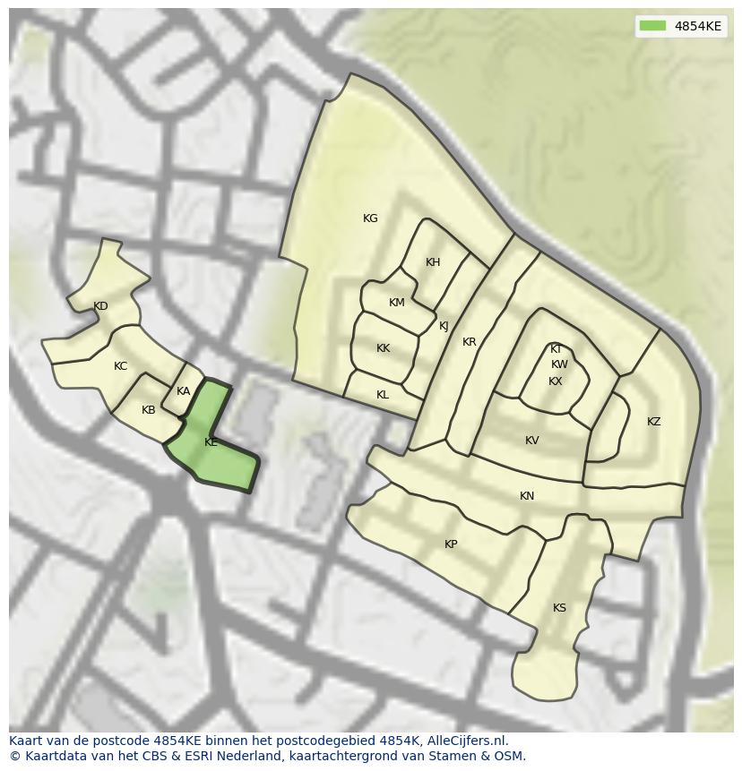 Afbeelding van het postcodegebied 4854 KE op de kaart.