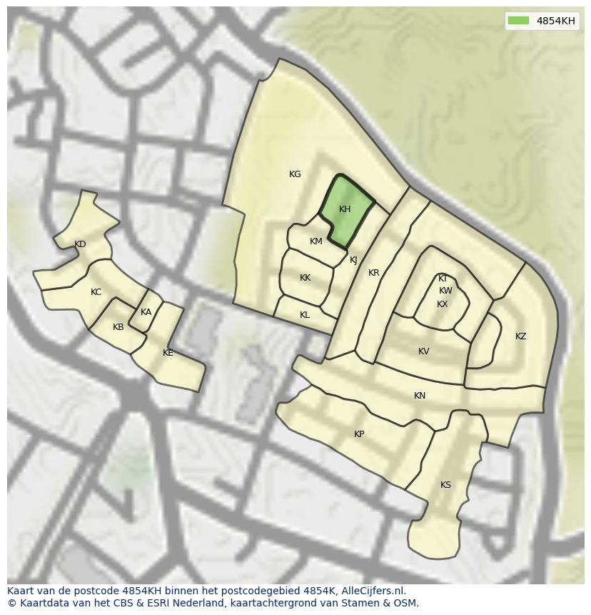Afbeelding van het postcodegebied 4854 KH op de kaart.