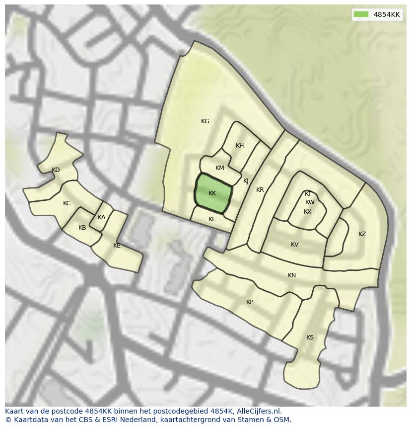 Afbeelding van het postcodegebied 4854 KK op de kaart.