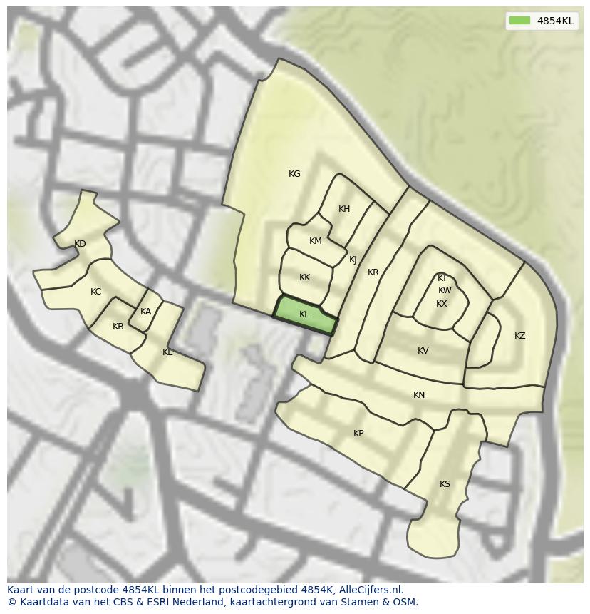 Afbeelding van het postcodegebied 4854 KL op de kaart.