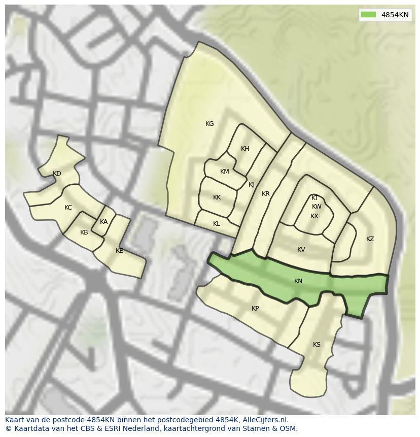 Afbeelding van het postcodegebied 4854 KN op de kaart.