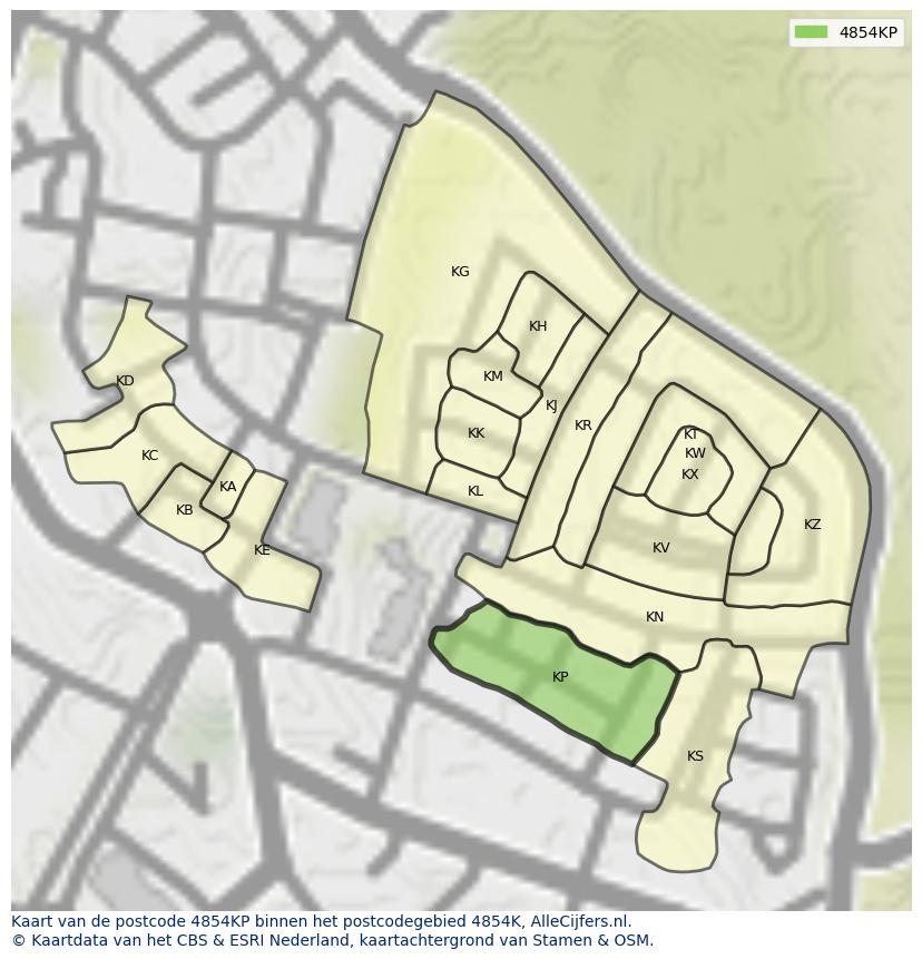 Afbeelding van het postcodegebied 4854 KP op de kaart.