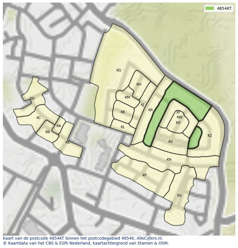 Afbeelding van het postcodegebied 4854 KT op de kaart.