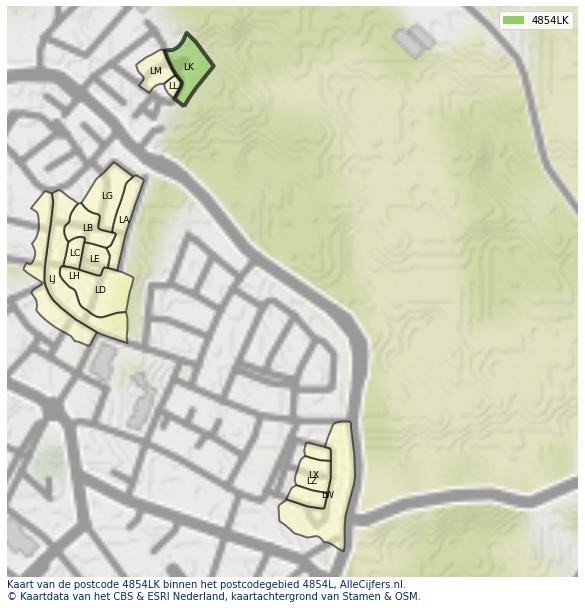 Afbeelding van het postcodegebied 4854 LK op de kaart.