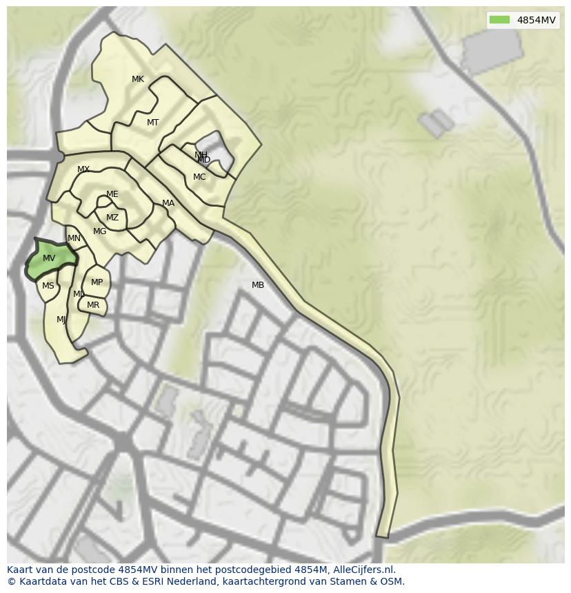 Afbeelding van het postcodegebied 4854 MV op de kaart.