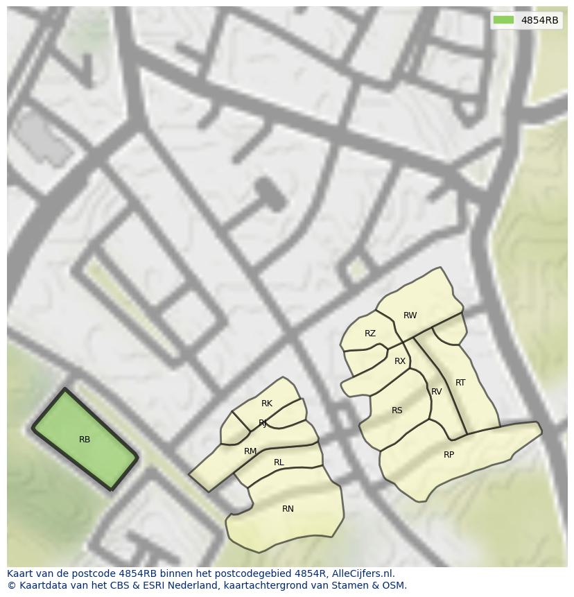 Afbeelding van het postcodegebied 4854 RB op de kaart.