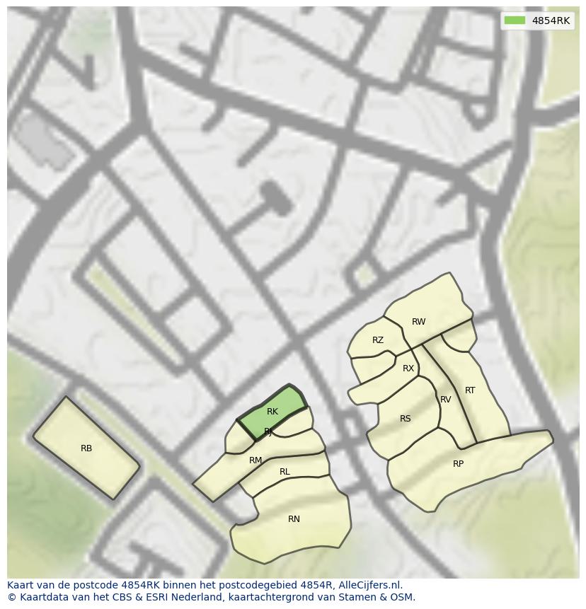 Afbeelding van het postcodegebied 4854 RK op de kaart.