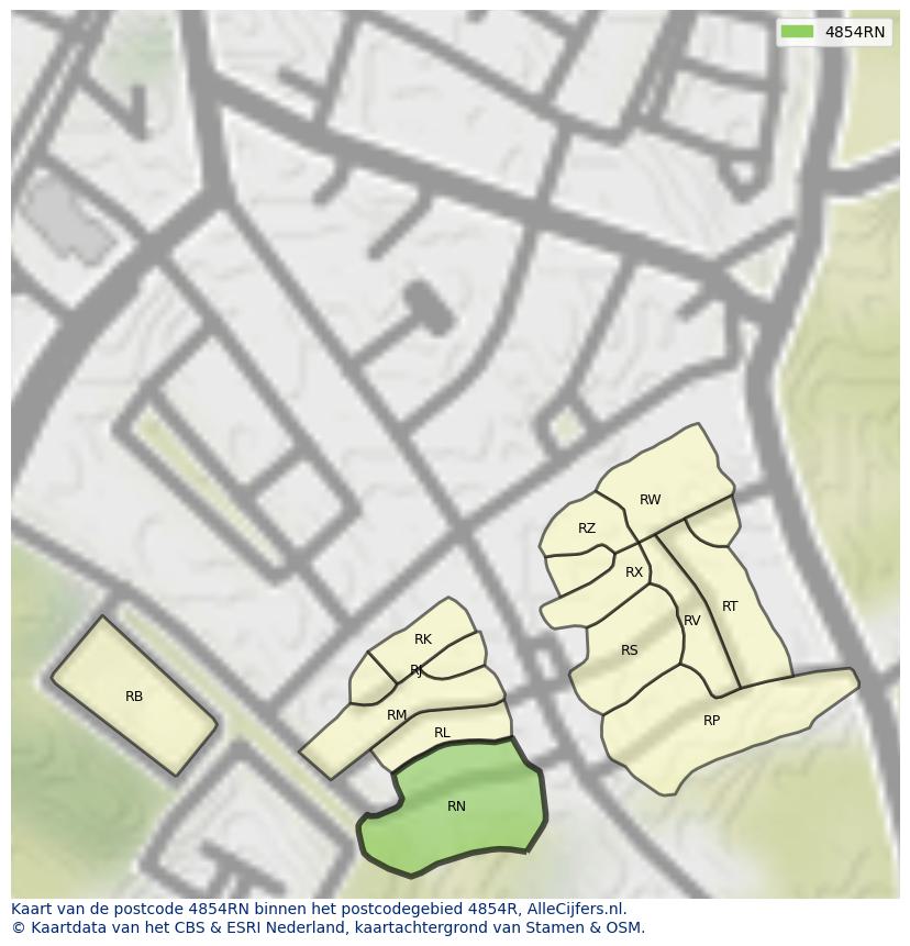 Afbeelding van het postcodegebied 4854 RN op de kaart.