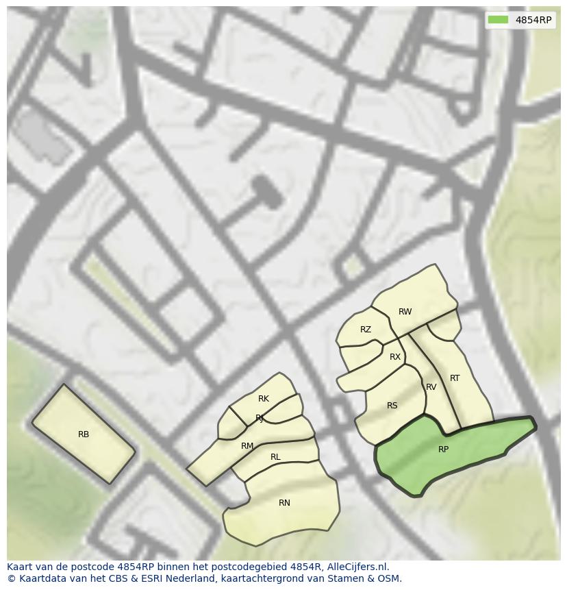 Afbeelding van het postcodegebied 4854 RP op de kaart.