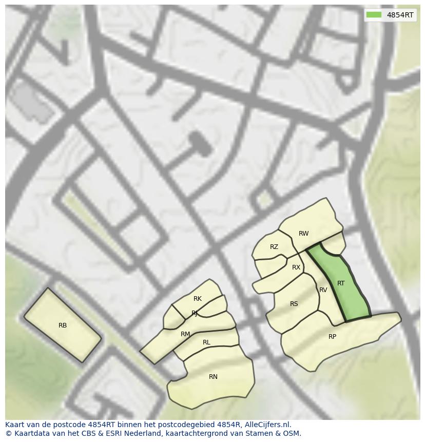 Afbeelding van het postcodegebied 4854 RT op de kaart.