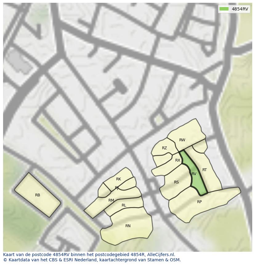 Afbeelding van het postcodegebied 4854 RV op de kaart.