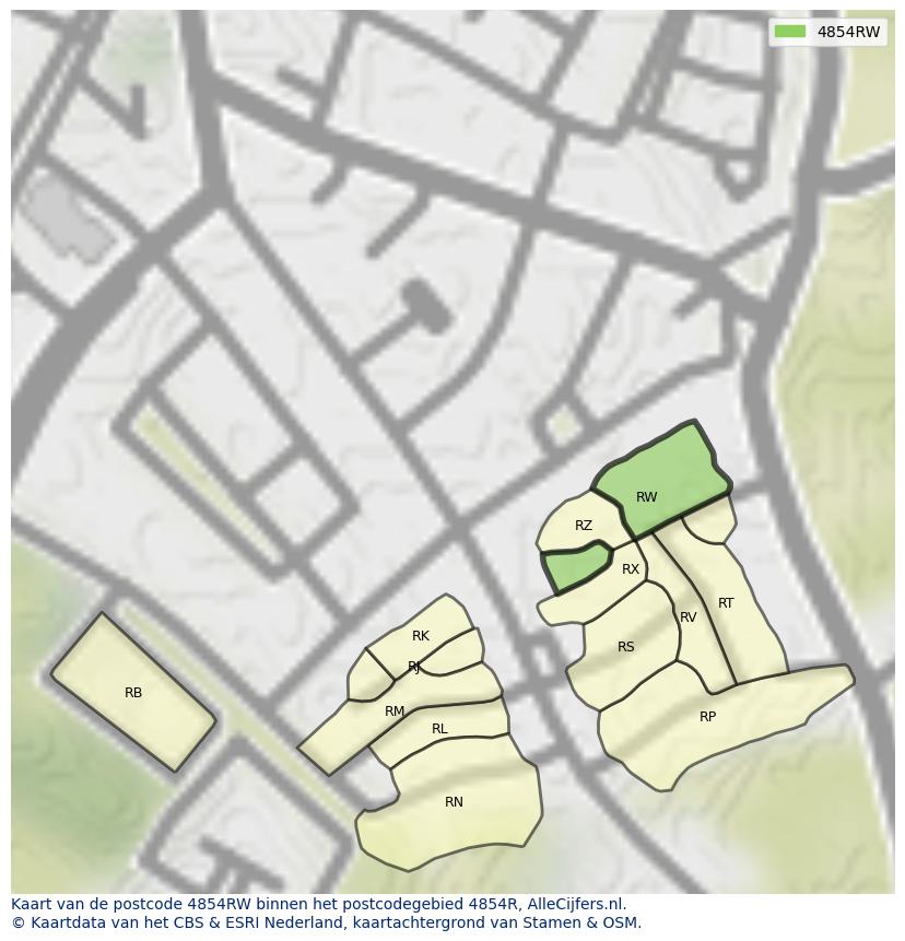 Afbeelding van het postcodegebied 4854 RW op de kaart.