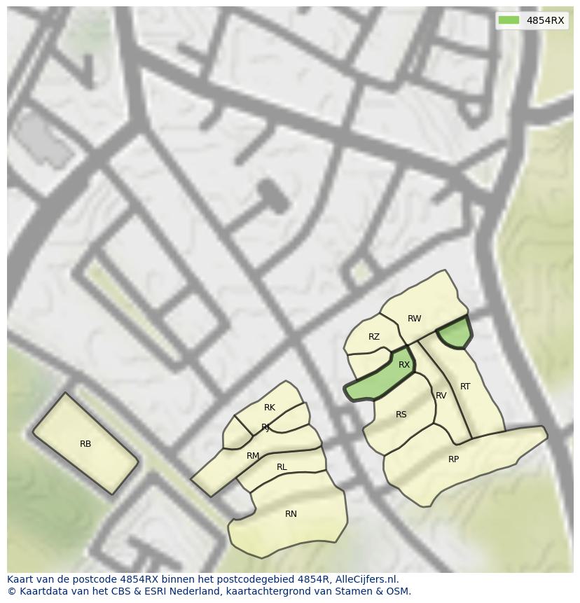 Afbeelding van het postcodegebied 4854 RX op de kaart.