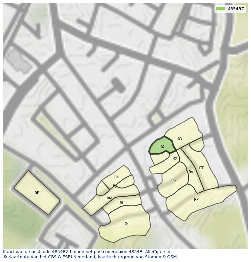 Afbeelding van het postcodegebied 4854 RZ op de kaart.
