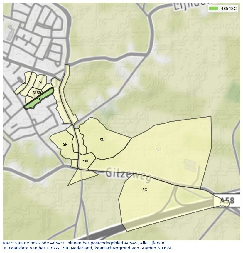 Afbeelding van het postcodegebied 4854 SC op de kaart.