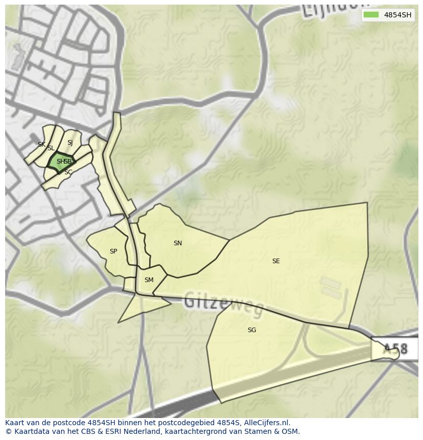 Afbeelding van het postcodegebied 4854 SH op de kaart.