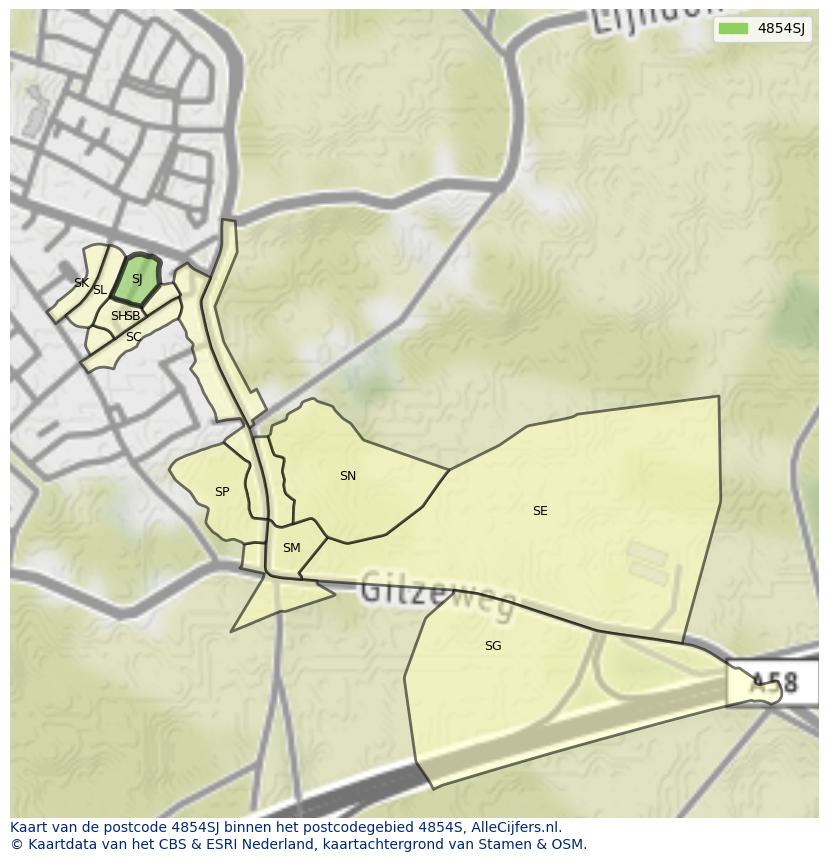 Afbeelding van het postcodegebied 4854 SJ op de kaart.