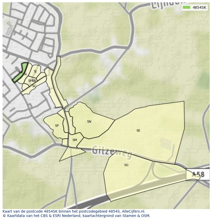 Afbeelding van het postcodegebied 4854 SK op de kaart.