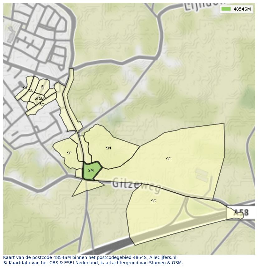 Afbeelding van het postcodegebied 4854 SM op de kaart.
