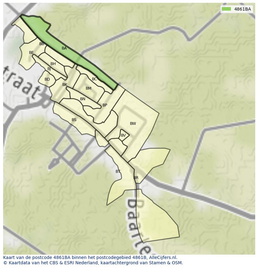 Afbeelding van het postcodegebied 4861 BA op de kaart.