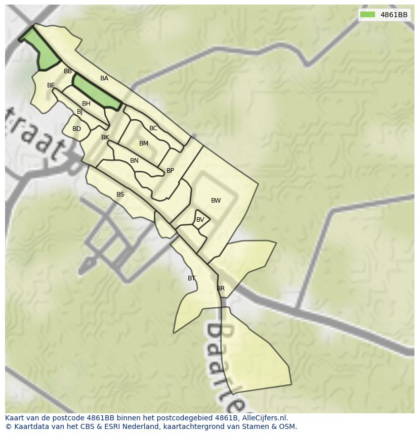 Afbeelding van het postcodegebied 4861 BB op de kaart.