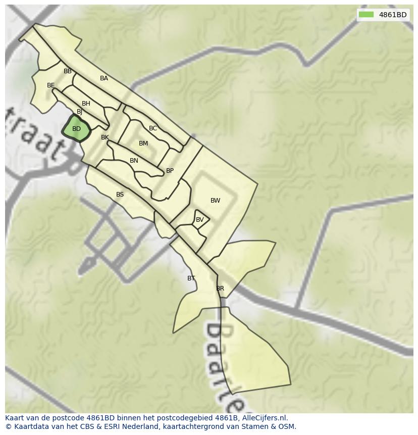 Afbeelding van het postcodegebied 4861 BD op de kaart.