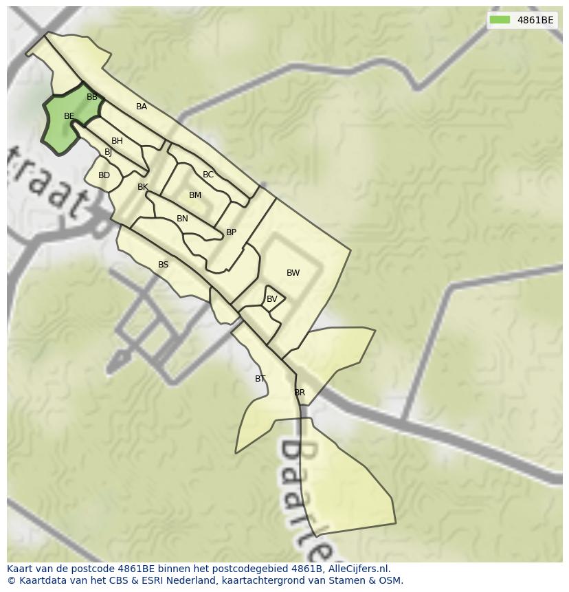 Afbeelding van het postcodegebied 4861 BE op de kaart.