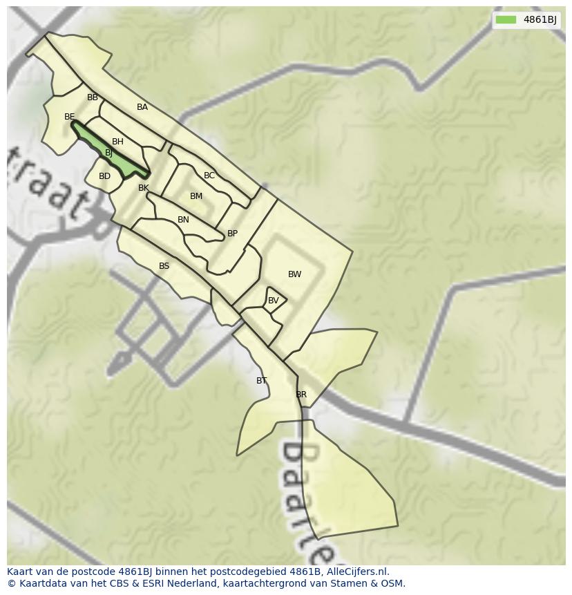 Afbeelding van het postcodegebied 4861 BJ op de kaart.