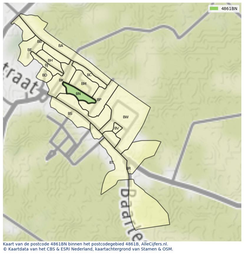 Afbeelding van het postcodegebied 4861 BN op de kaart.