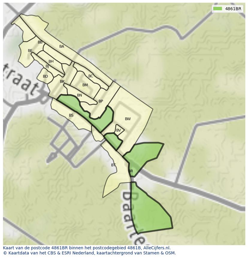 Afbeelding van het postcodegebied 4861 BR op de kaart.