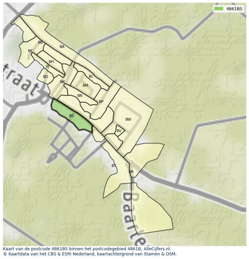 Afbeelding van het postcodegebied 4861 BS op de kaart.
