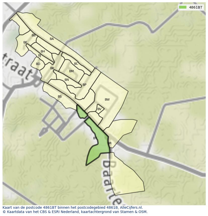 Afbeelding van het postcodegebied 4861 BT op de kaart.