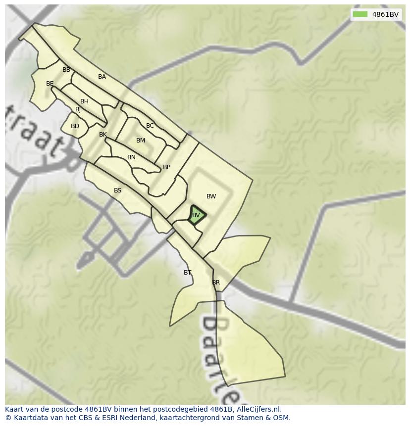 Afbeelding van het postcodegebied 4861 BV op de kaart.