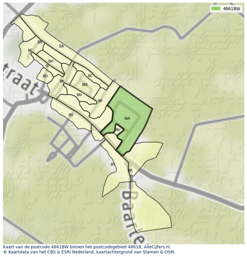 Afbeelding van het postcodegebied 4861 BW op de kaart.