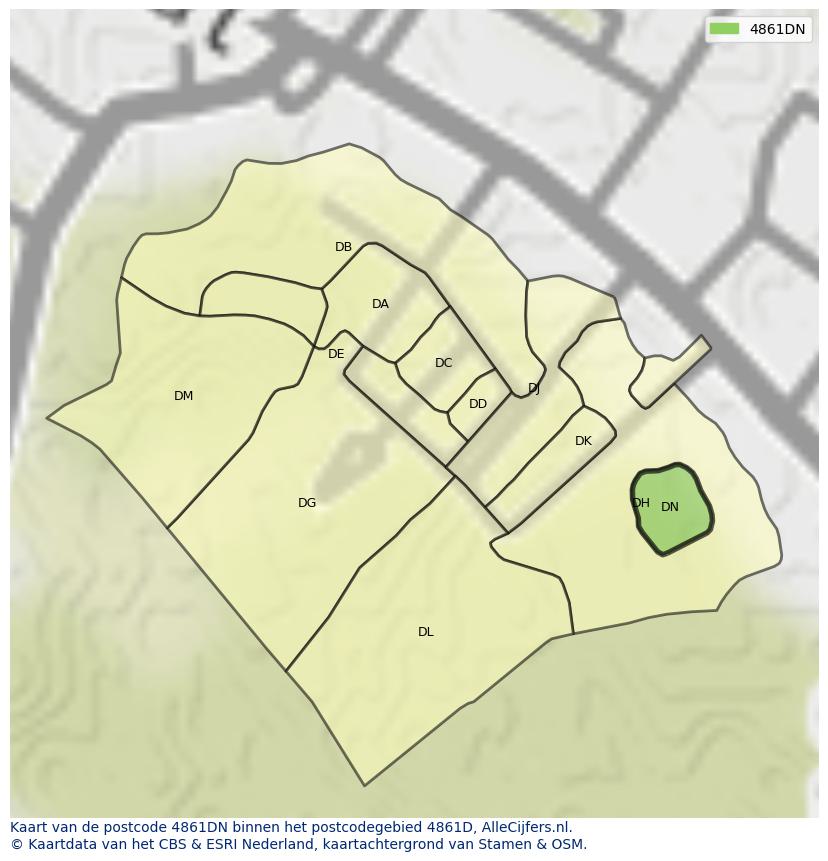 Afbeelding van het postcodegebied 4861 DN op de kaart.