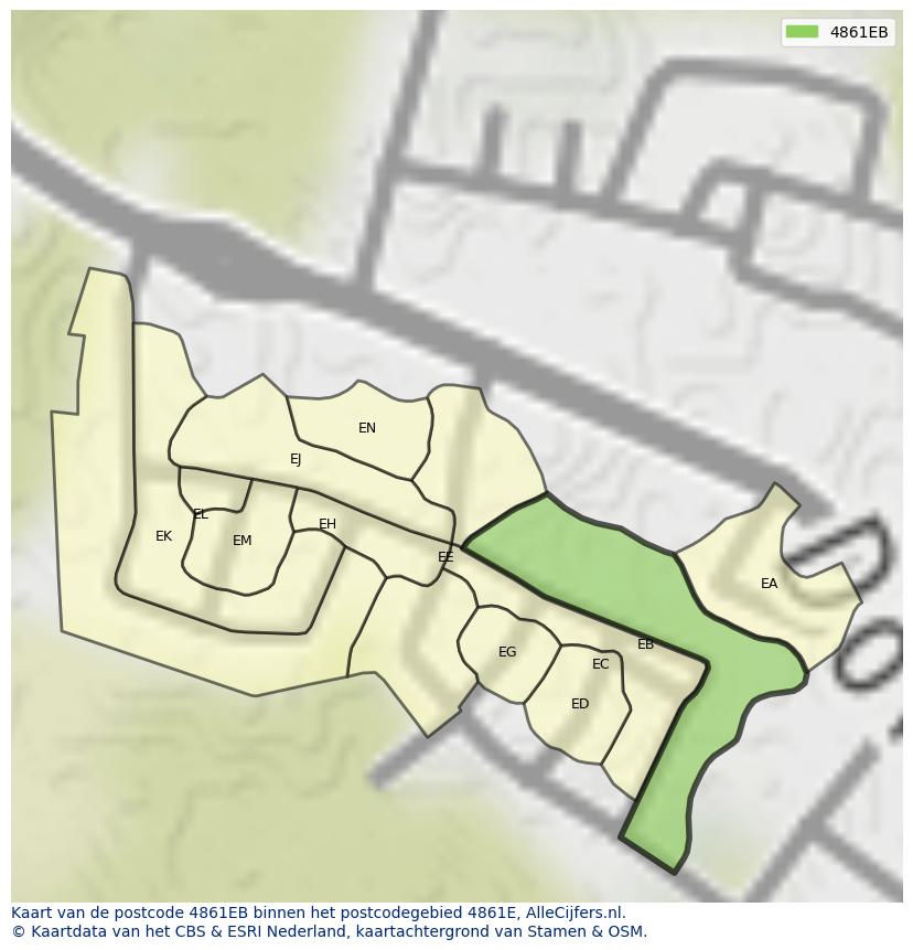 Afbeelding van het postcodegebied 4861 EB op de kaart.