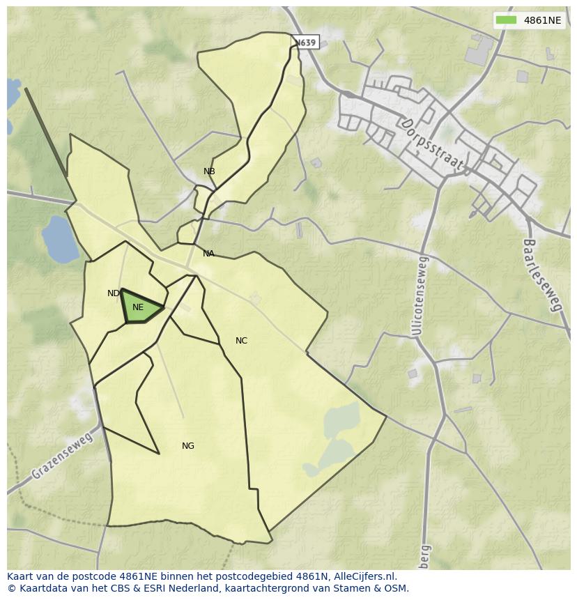 Afbeelding van het postcodegebied 4861 NE op de kaart.