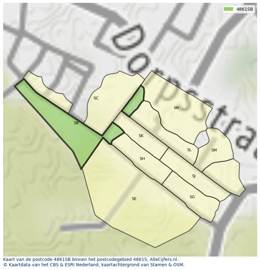 Afbeelding van het postcodegebied 4861 SB op de kaart.