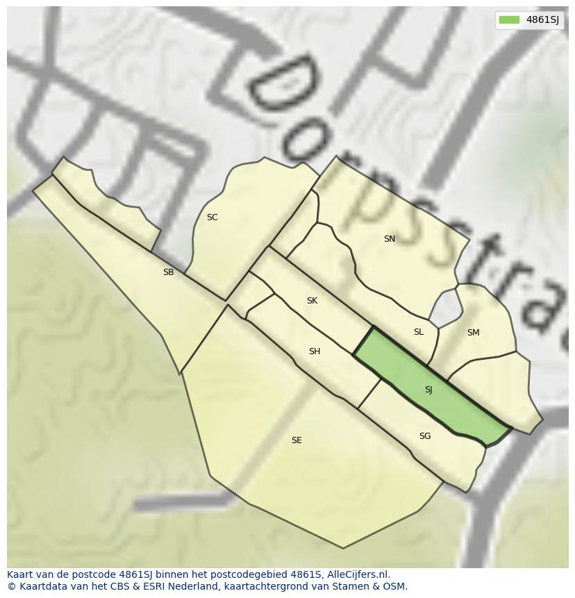 Afbeelding van het postcodegebied 4861 SJ op de kaart.