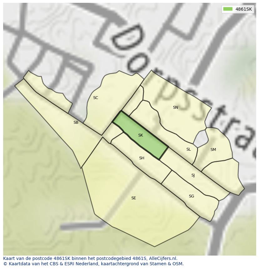 Afbeelding van het postcodegebied 4861 SK op de kaart.