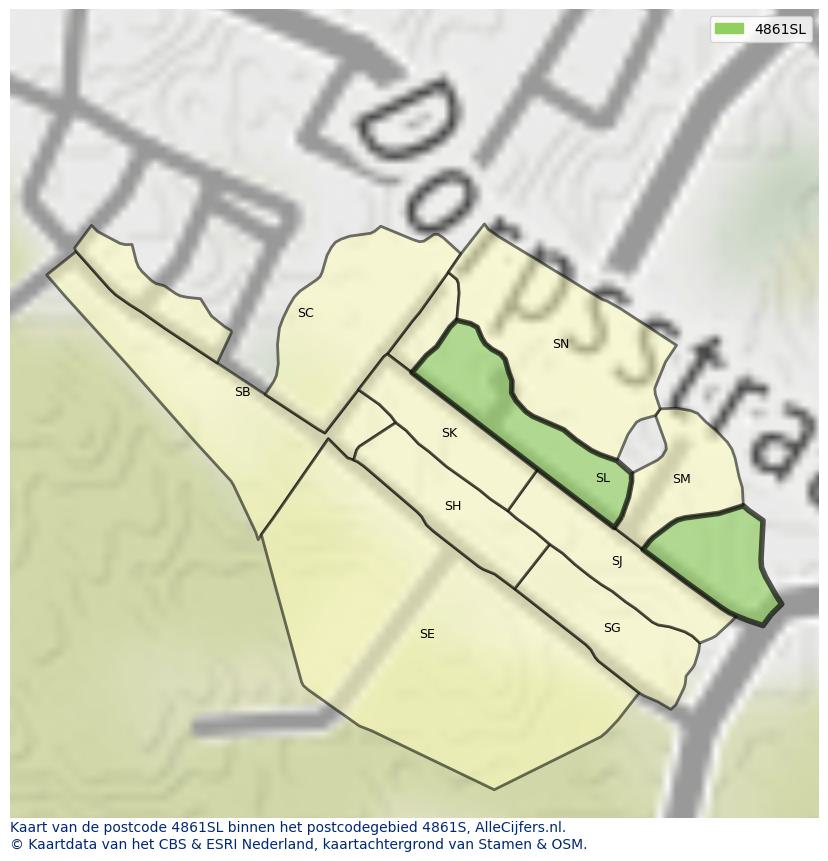 Afbeelding van het postcodegebied 4861 SL op de kaart.