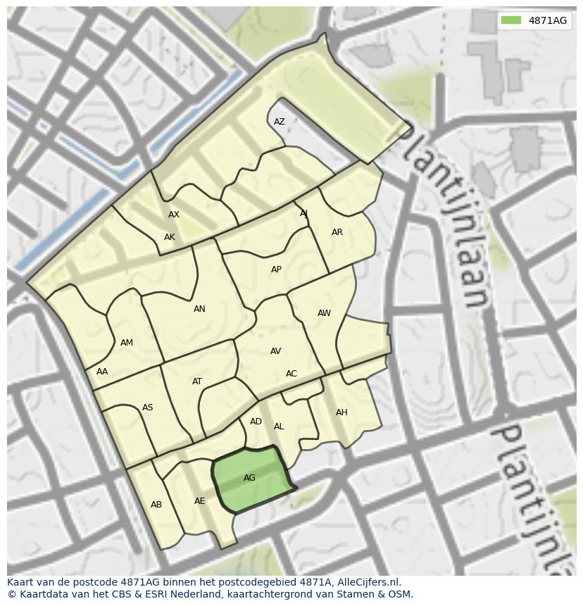 Afbeelding van het postcodegebied 4871 AG op de kaart.