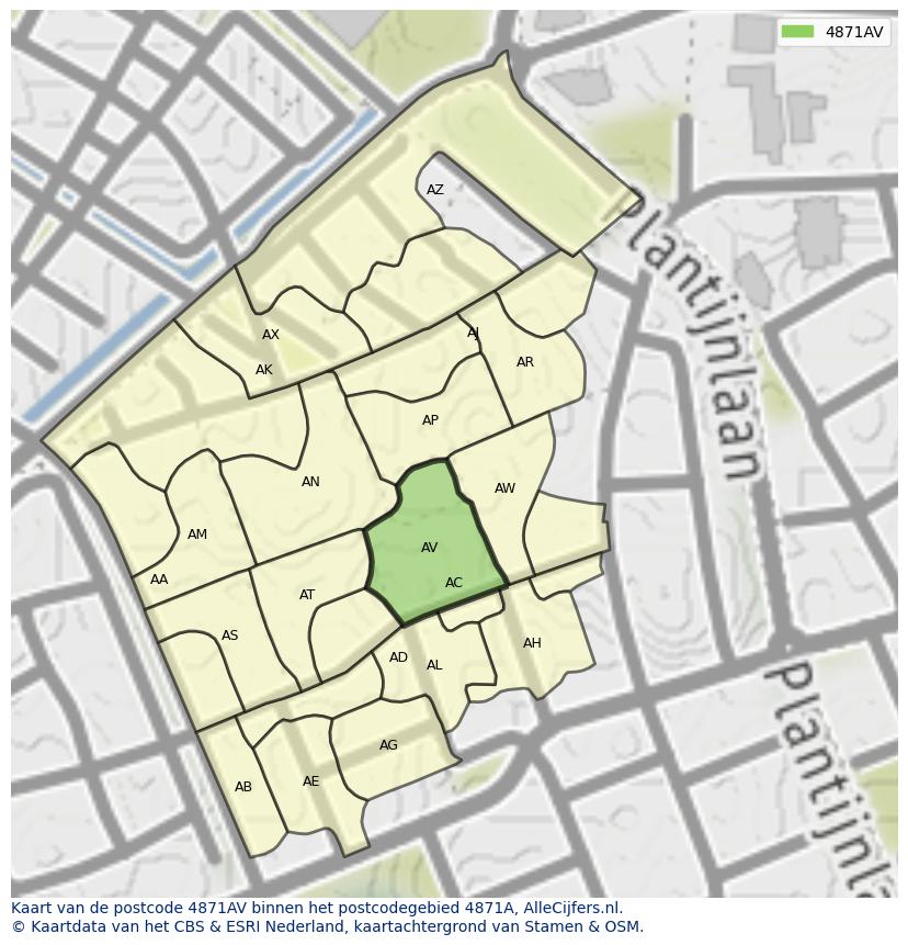 Afbeelding van het postcodegebied 4871 AV op de kaart.