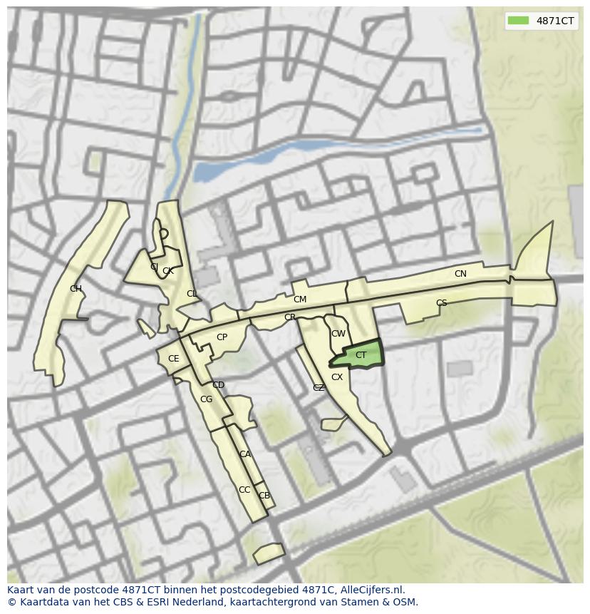 Afbeelding van het postcodegebied 4871 CT op de kaart.