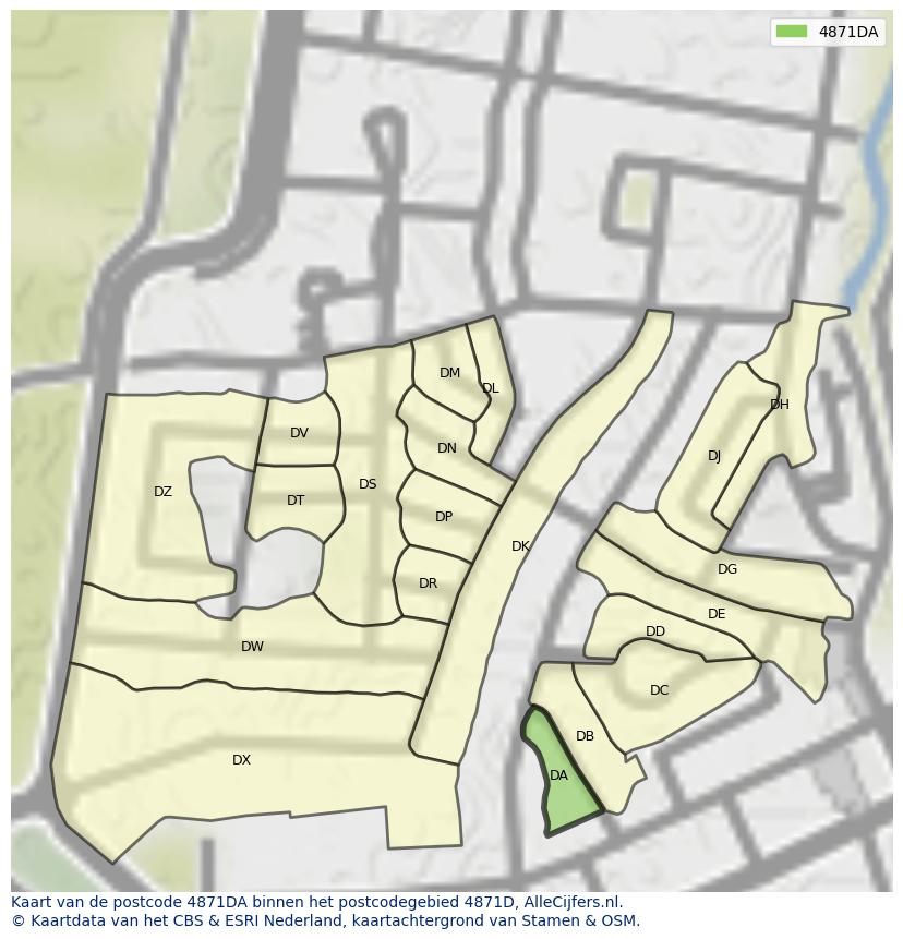 Afbeelding van het postcodegebied 4871 DA op de kaart.